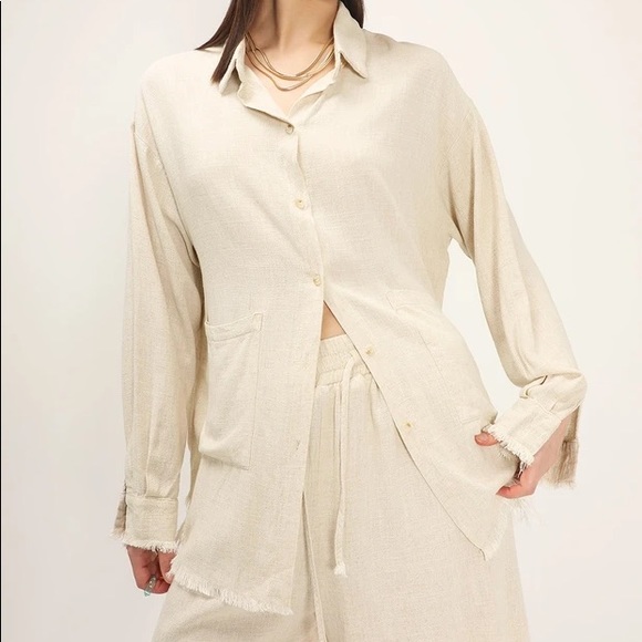 STORETS MALEAH RAW HEM LINEN SHIRT - Picture 1 of 11